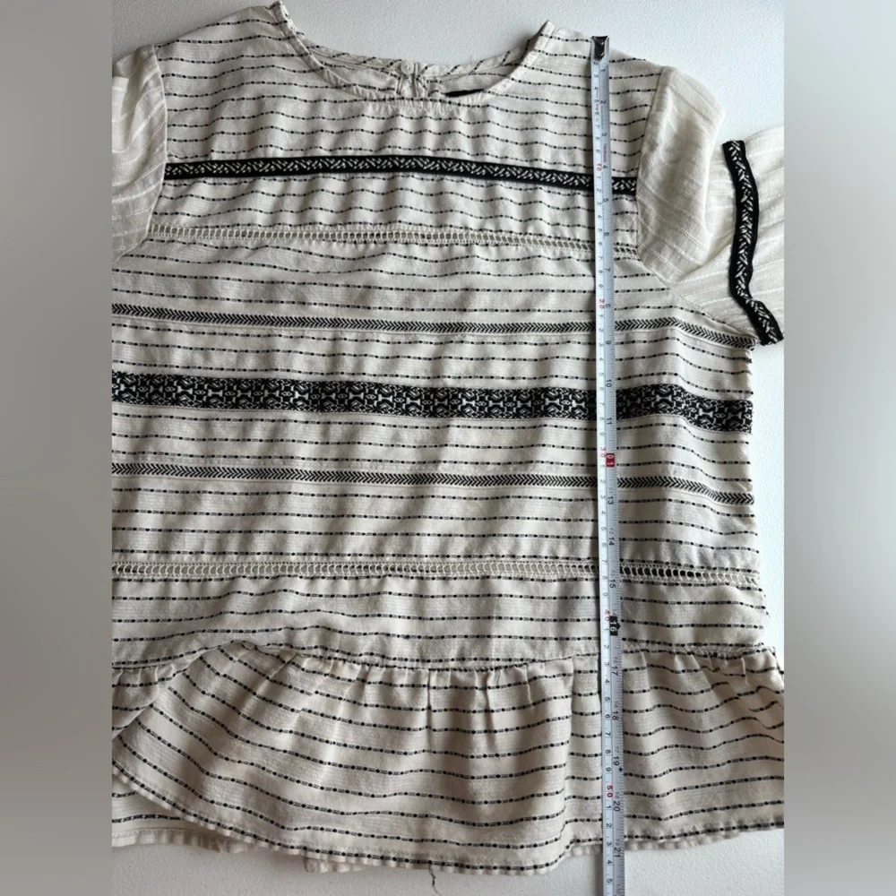 Zara Embroidered Pom Pom Peplum Blouse M Boho Cottagecore Top Festival
